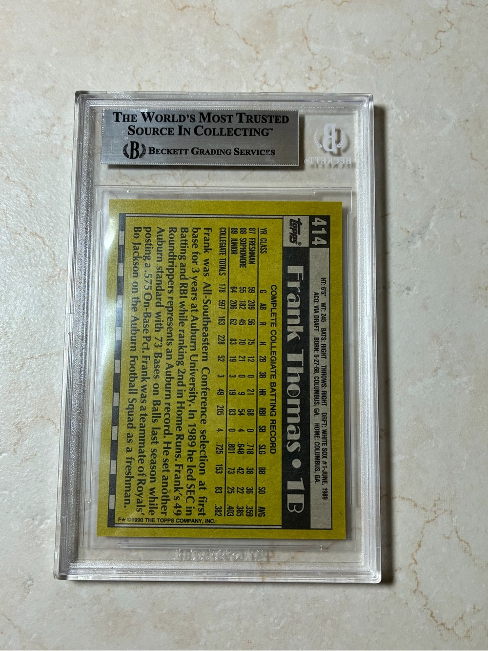 Topps Frank Thomas Signed Rookie Baseball Card Authenticated! - Picture 2 of 2